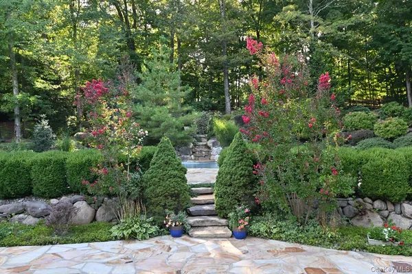 a view of a swimming pool with a yard