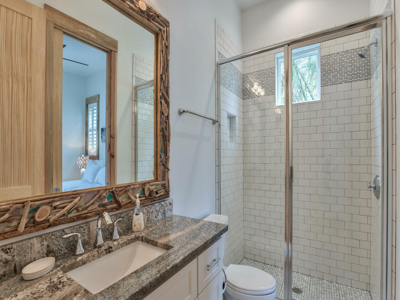 42 West Seacrest Beach Blvd Inlet Beach Inlet Beach, FL 32461 - Photo 20 of 52 a bathroom with a granite countertop sink toilet and shower