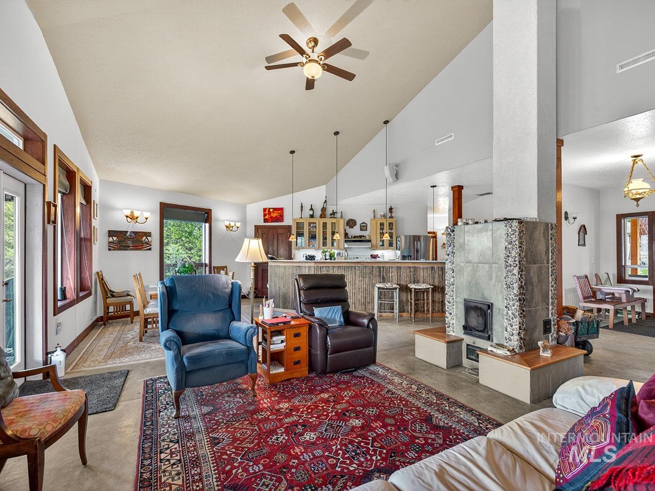 10885 Callender Road Cascade, ID 83611 - Photo 12 of 31 Spacious interior with vaulted ceilings and exposed wood beams