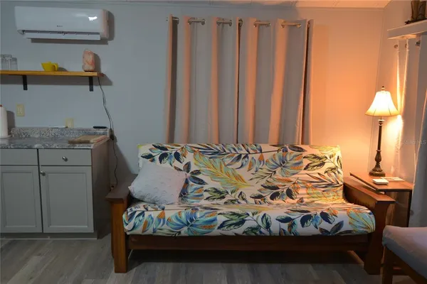 a room with furniture and a potted plant