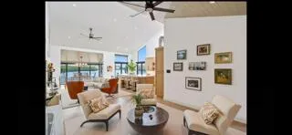 a view of a lake from a living room