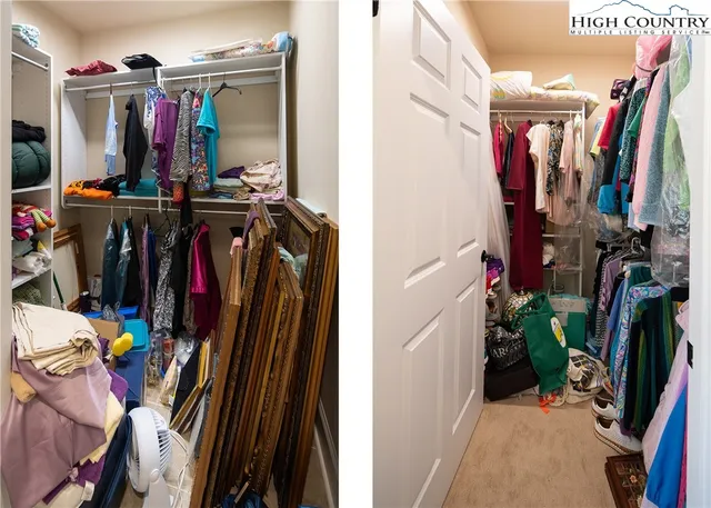 a view of walk in closet with clothes