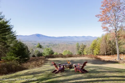 a view of a lake with a mountain in the background