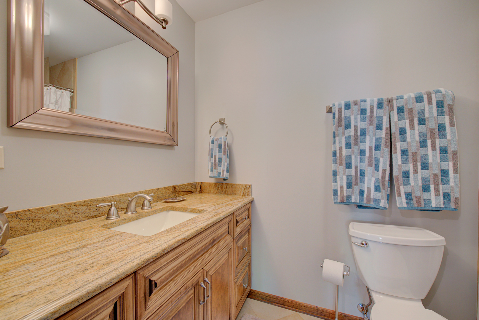 1710 Fender Road Naperville, IL 60565 - Photo 35 of 46 a bathroom with a granite countertop sink and a toilet