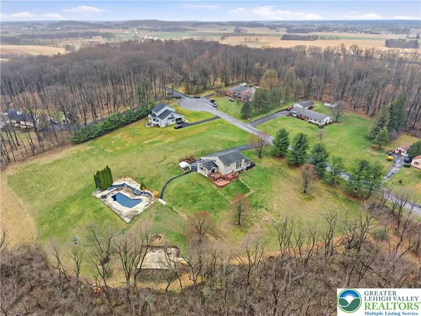 an aerial view of a house