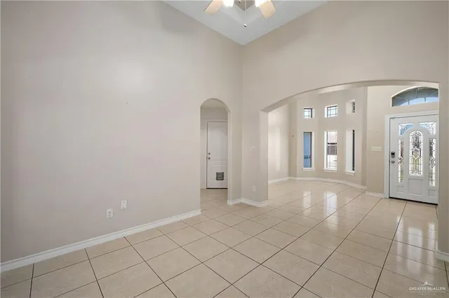 a view of a hallway with bathroom