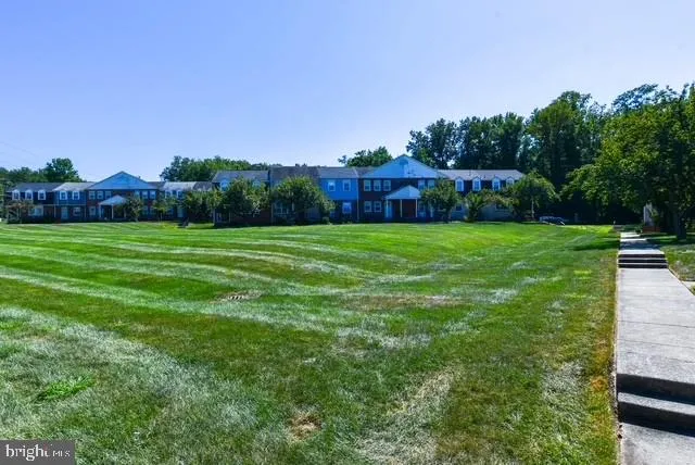 a view of a garden with a building in the background