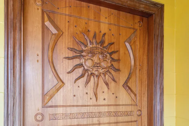 a view of wooden door