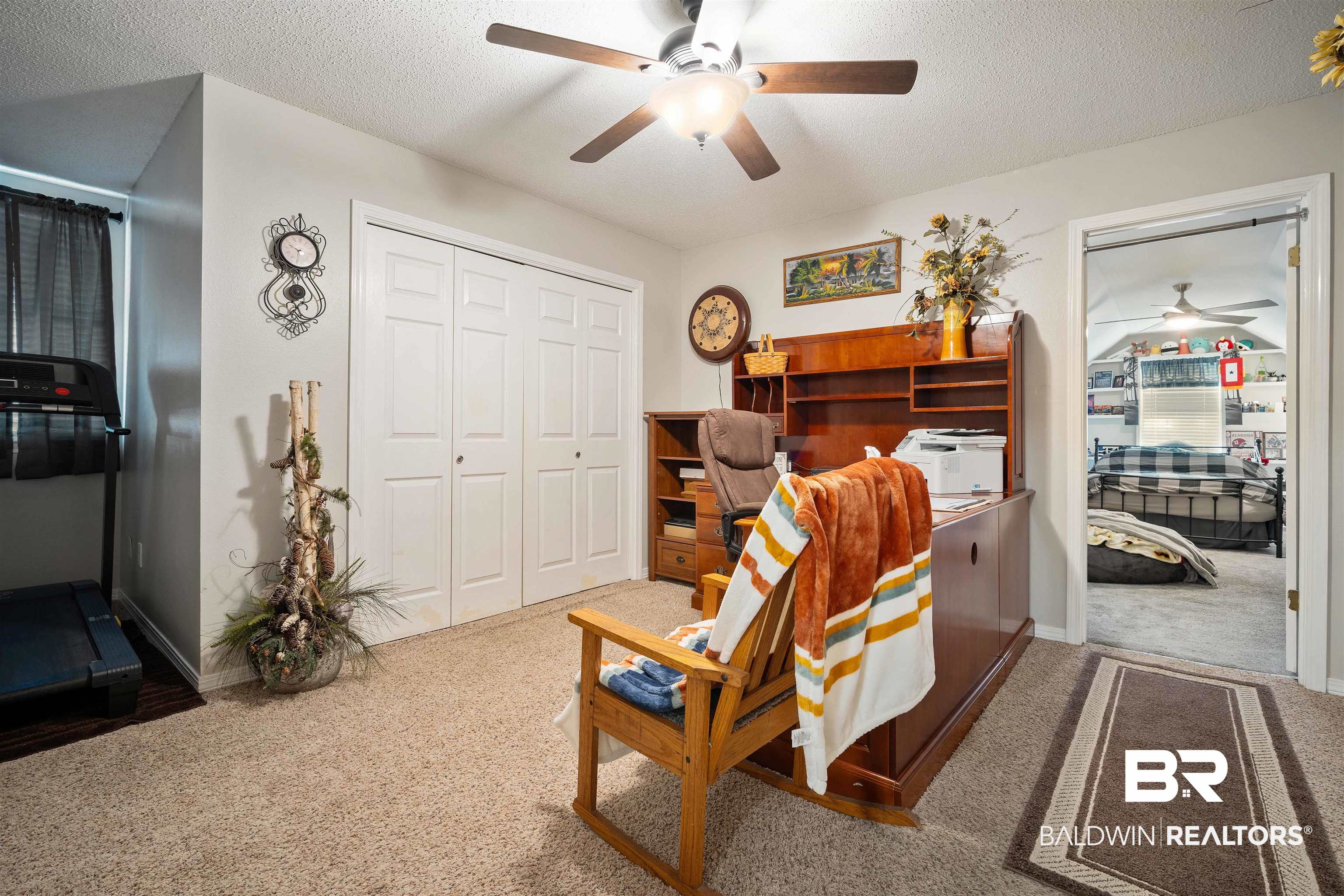 110 Lakeview Loop Daphne, AL 36526 - Photo 24 of 40 Carpeted office featuring a textured ceiling, baseboards, and ceiling fan
