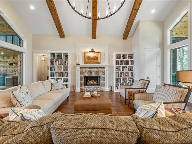 8595 Toler Pointe Larue, TX 75770 - Photo 13 of 40 Vaulted ceiling with ventless fireplace. Rustic with a touch of modern is reflected throughout the home.