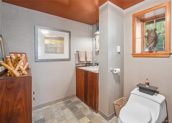 a bathroom with a toilet a sink and mirror