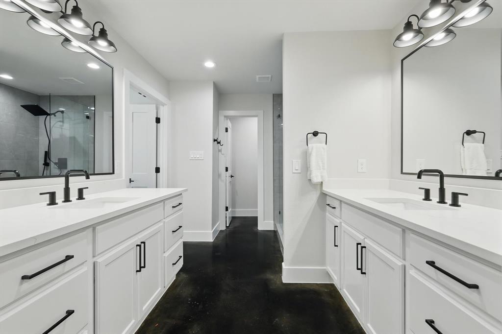 1189 West Jeter Road Bartonville, TX 76226 - Photo 32 of 40 a spacious bathroom with a double vanity sink mirror and shower