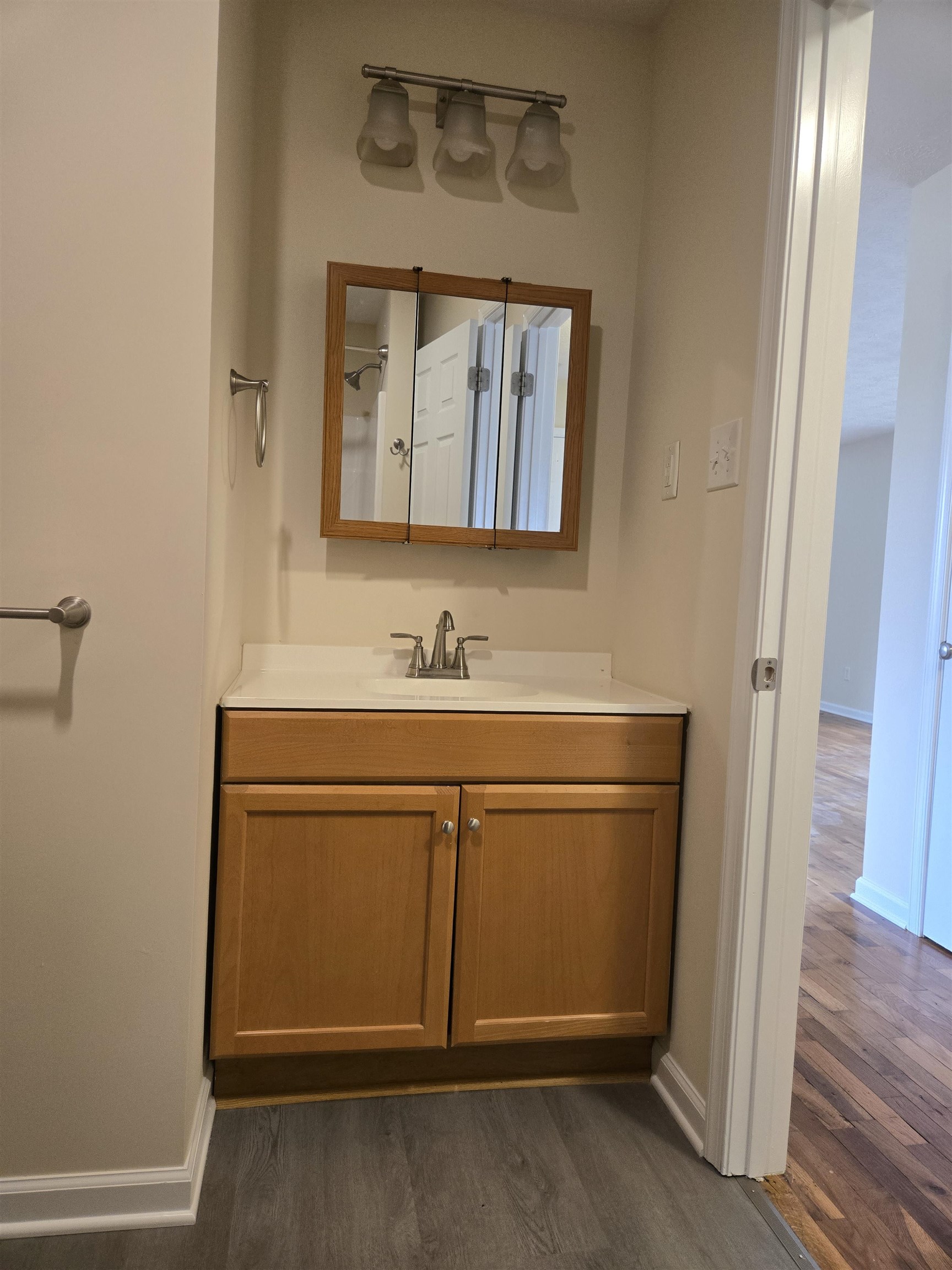 307 West Spring Avenue Elkton, VA 22827 - Photo 22 of 28 a bathroom with a sink vanity and a mirror