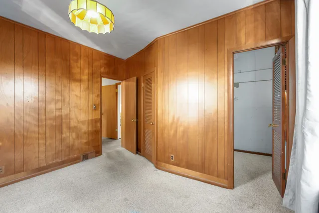 a view of a hallway with painted walls