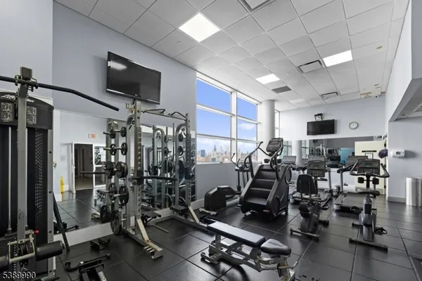 a view of a room with gym equipment