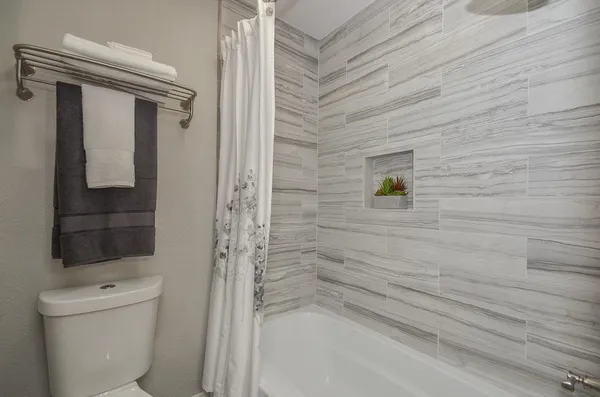 a bathroom with a toilet and a shower