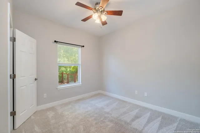 a view of a backyard with a large tree
