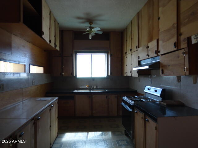 8279 East Larson Road Hereford, AZ 85615 - Photo 9 of 22 a kitchen with granite countertop a sink a stove and cabinets
