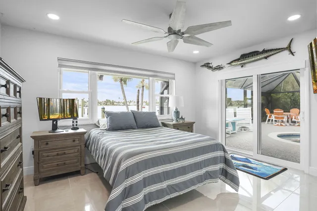 a view of a lake with a large bridge