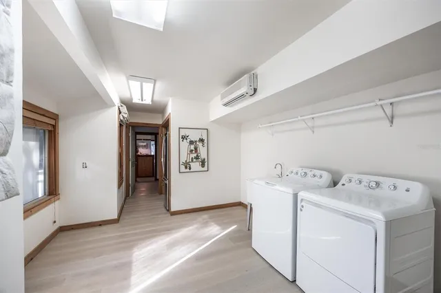 a view of a balcony with wooden floor