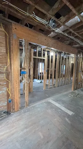 a view of a porch of a building