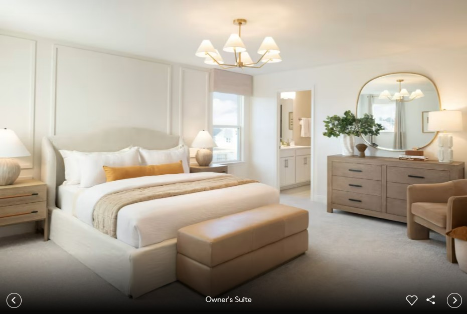 688 Rubber Tree Way Buda, TX 78610 - Photo 8 of 10 a spacious bedroom with a bed and a chandelier
