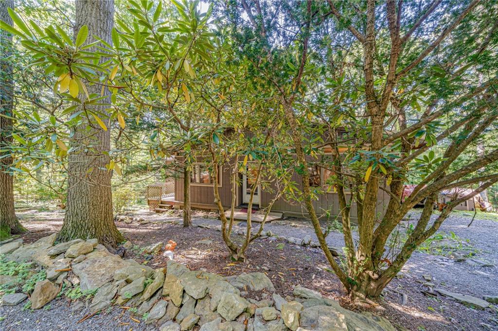 218 Horse Shoe Bend Road Acme, PA 15610 - Photo 27 of 31 a view of a backyard with table and chairs under a large tree