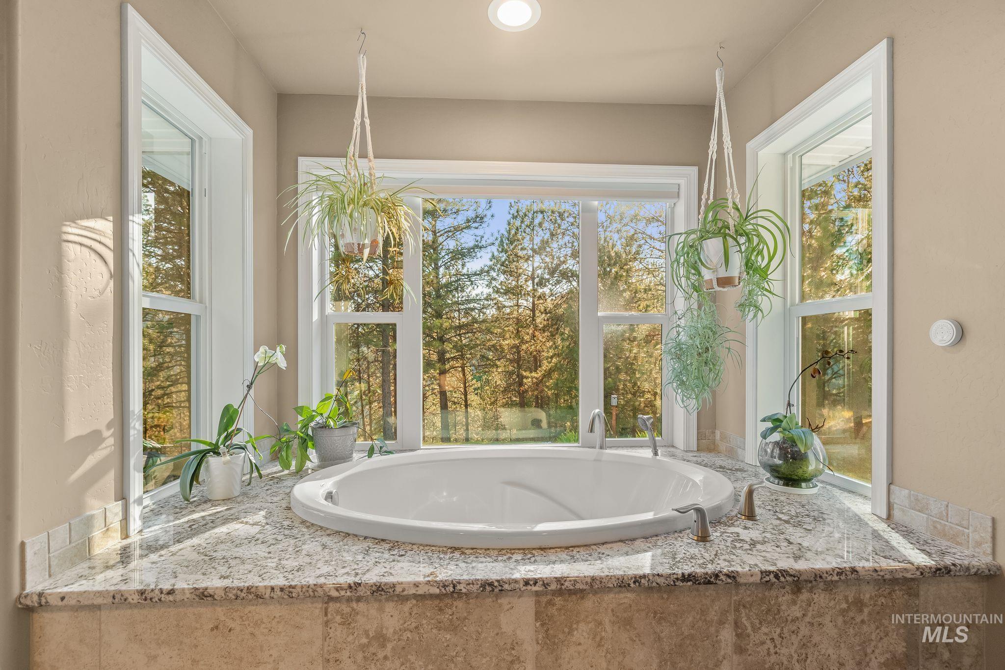 435 River Pointe Lane Lenore, ID 83541 - Photo 21 of 50 Soaking tub with a granite surround, set against expansive windows