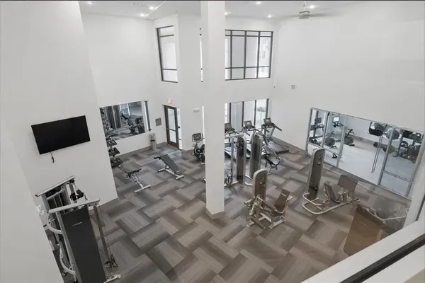 a view of a room with gym equipment