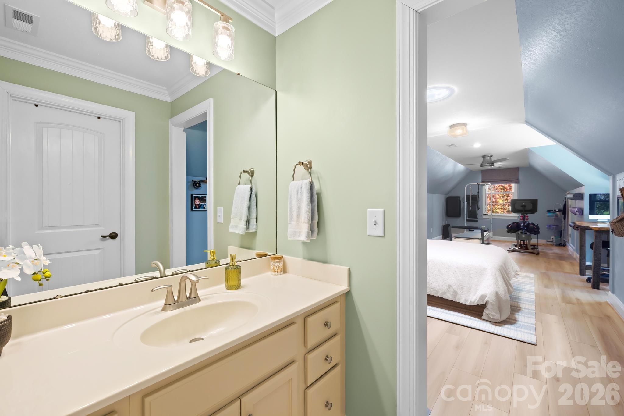 340 Riverwood Road Mooresville, NC 28117 - Photo 30 of 48 a en suite bathroom with a double vanity sink and a mirror
