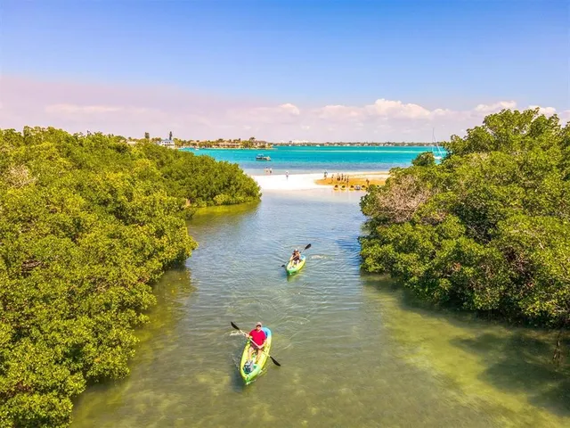 a view of a beach with an outdoor space