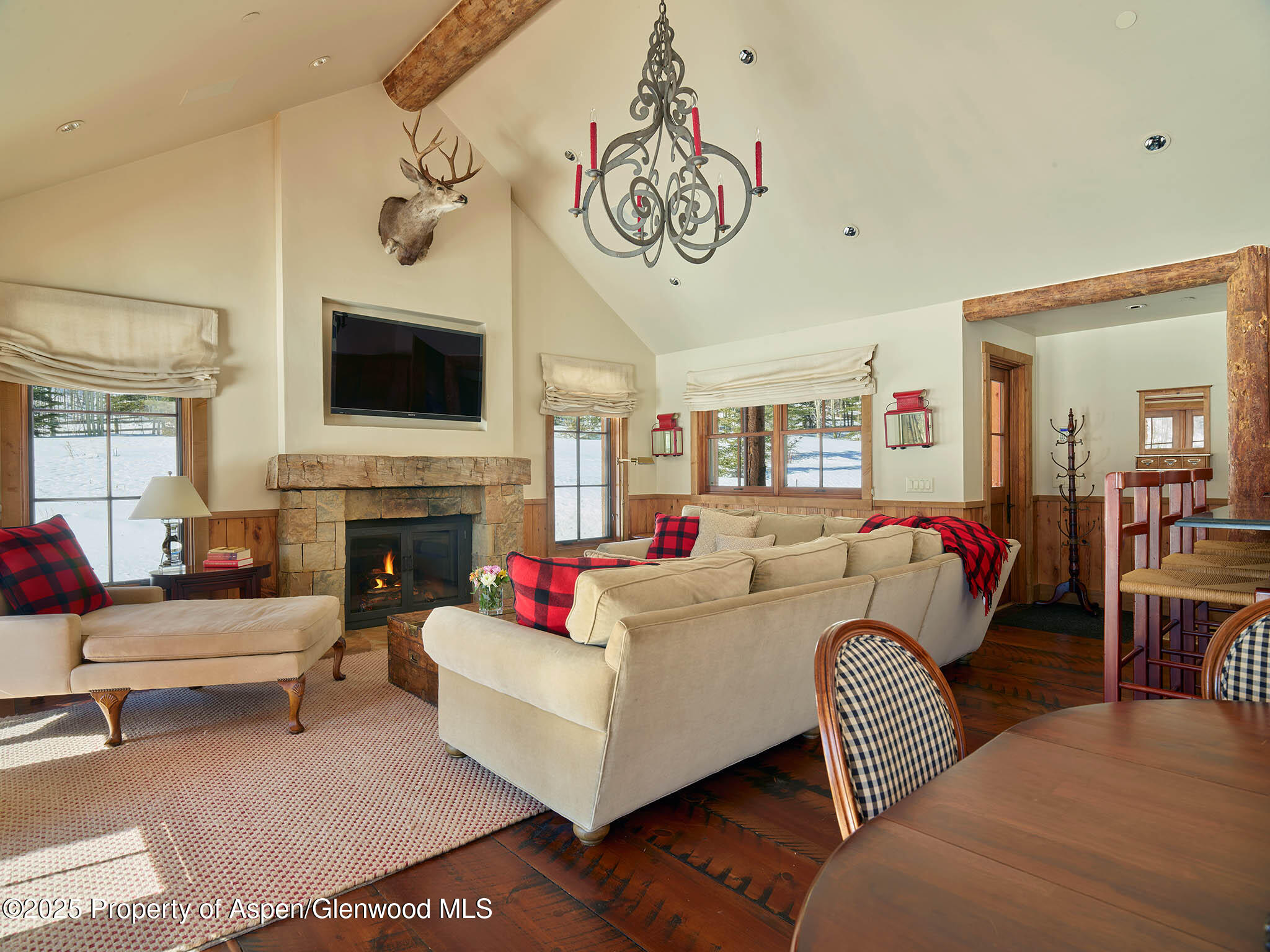 125 Rooney Circle Aspen, CO 81612 - Photo 51 of 56 a living room with fireplace furniture and a flat screen tv