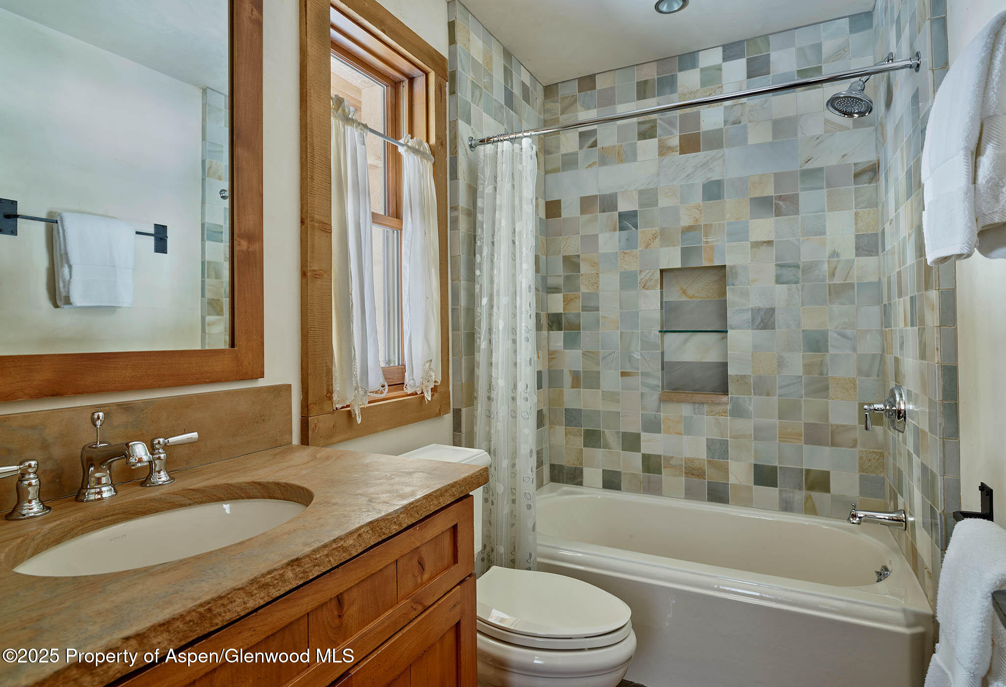 125 Rooney Circle Aspen, CO 81612 - Photo 54 of 56 a bathroom with a granite countertop sink toilet and shower