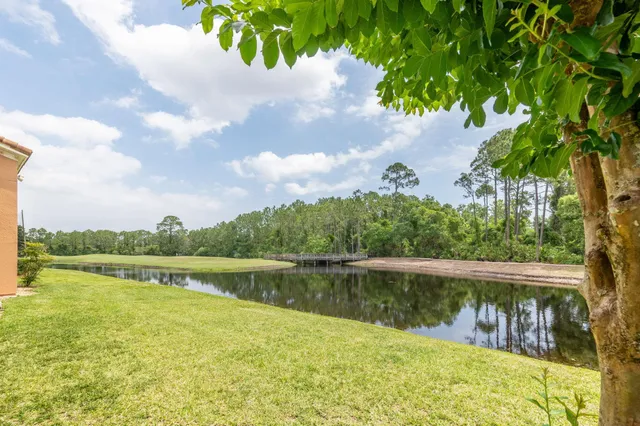 a view of a lake with a mountain in the background