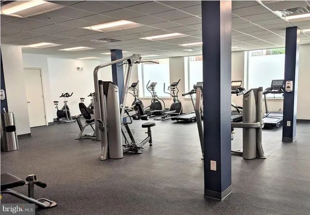 a view of a room with gym equipment