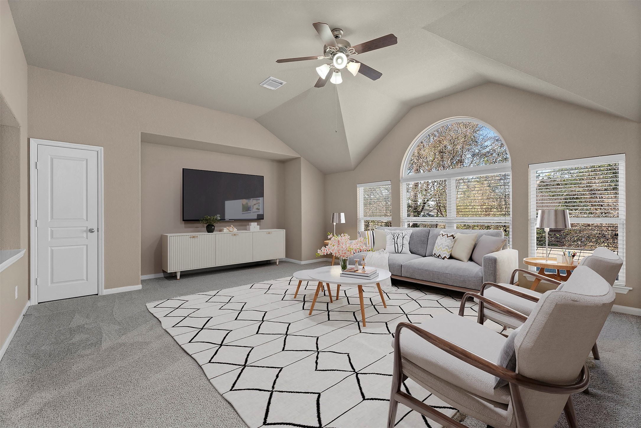 6326 Cash Oaks Drive Spring, TX 77379 - Photo 31 of 49 Upstairs game room with entertainment niche, wall of windows and storage closet for games. Image is virtually staged.