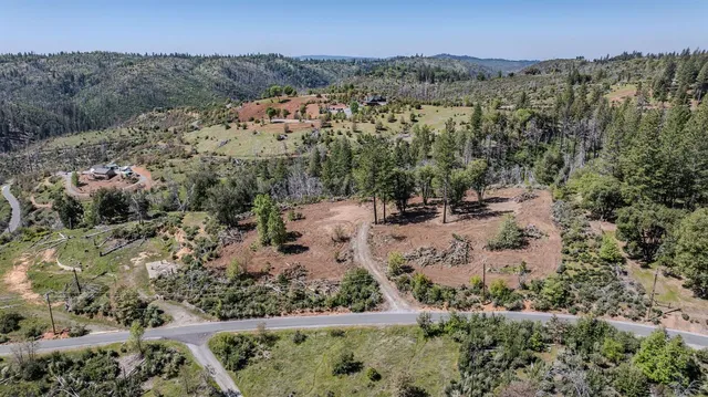 an aerial view of mountain with trees all around