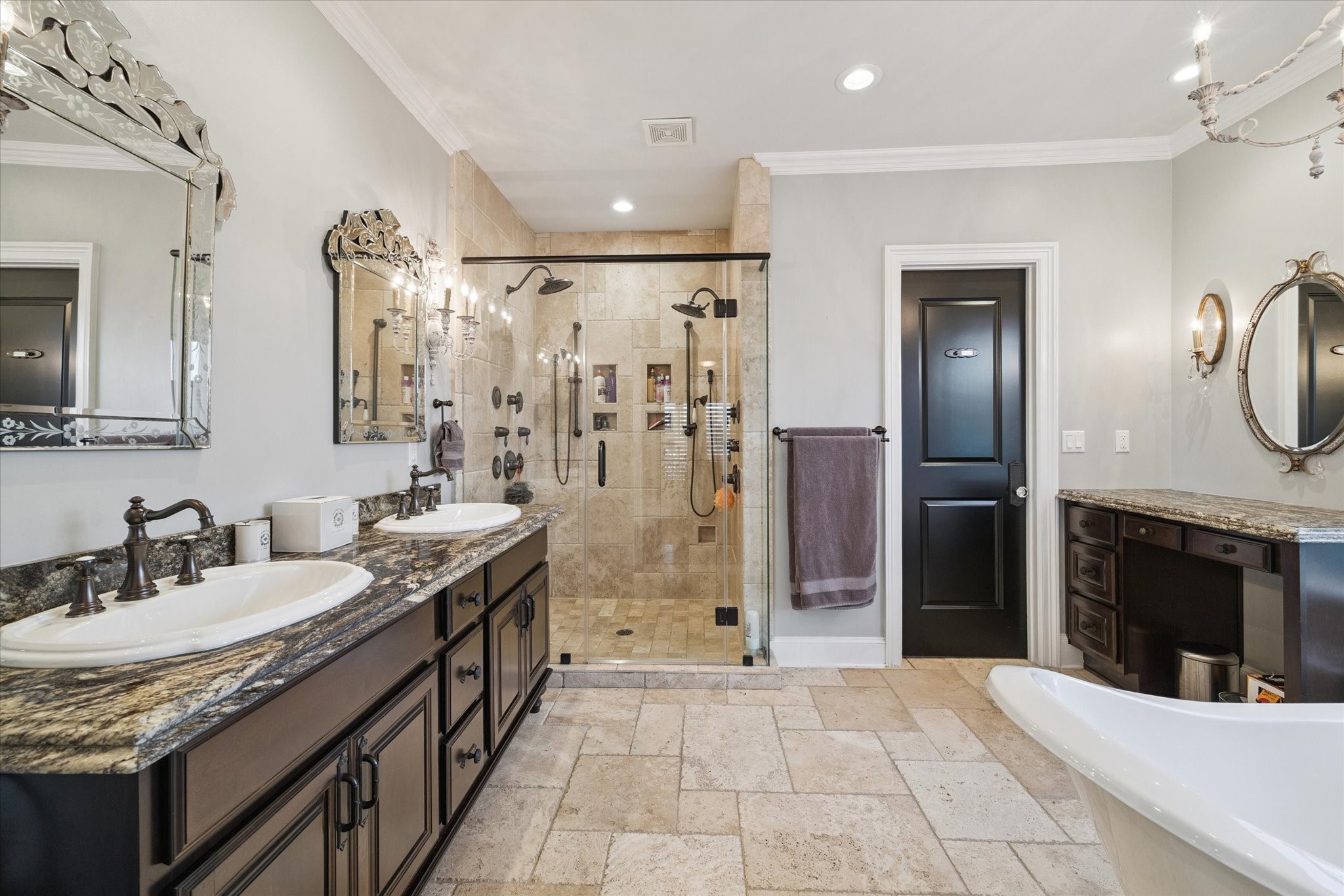 205 West 24th Street Houston, TX 77008 - Photo 19 of 32 a bathroom with a granite countertop double vanity sink and a mirror