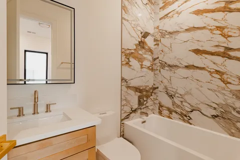 a bathroom with a bathtub