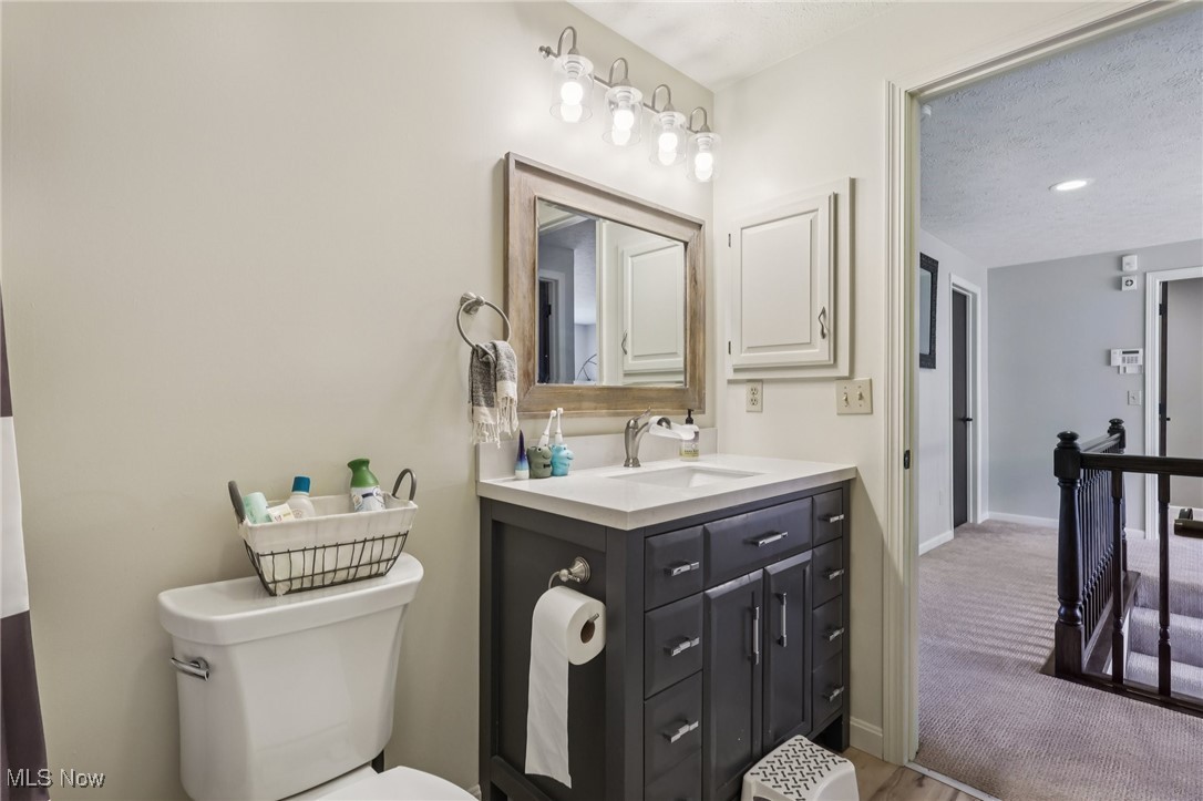230 South Medina Line Road Akron, OH 44321 - Photo 26 of 50 Bathroom with a textured ceiling, vanity, and recessed lighting