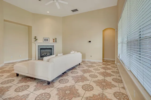 a living room with a fireplace