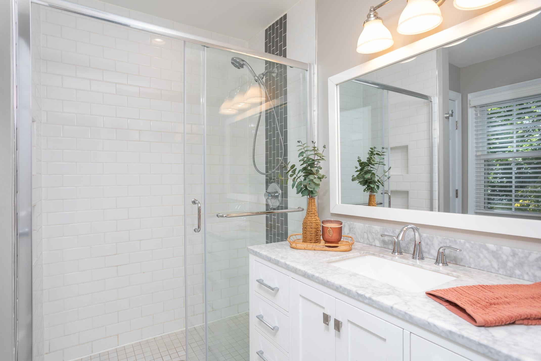 2943 Wycliff Road Raleigh, NC 27607 - Photo 26 of 31 a bathroom with a granite countertop sink and a mirror