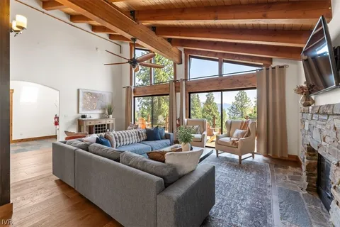 a living room with fireplace furniture and a flat screen tv