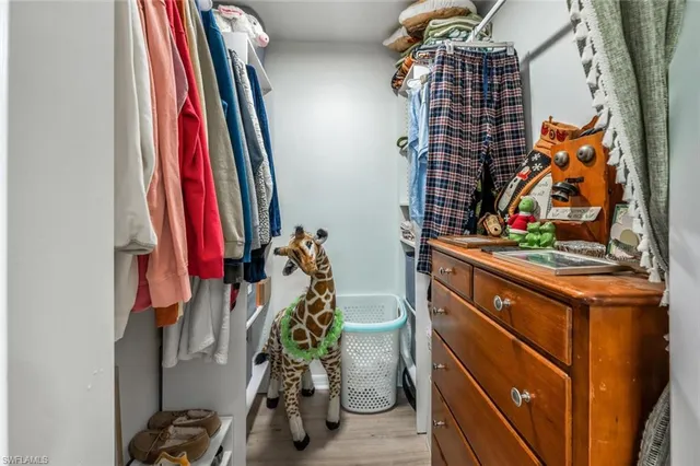a view of a closet with storage