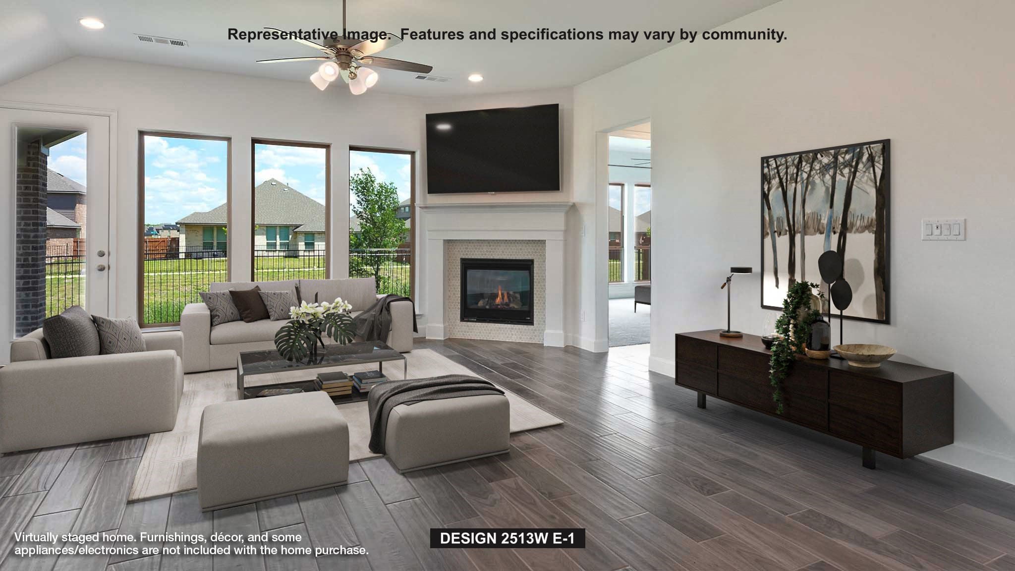 17823 Rojo Rocks Road Conroe, TX 77302 - Photo 3 of 27 a living room with furniture a fireplace and a flat screen tv
