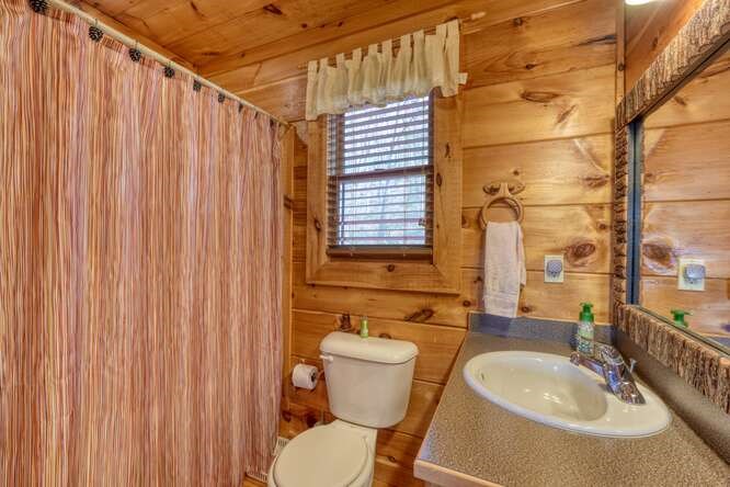 76 Channing Hollow Morganton, GA 30560 - Photo 24 of 47 a bathroom with a sink a toilet and shower curtain