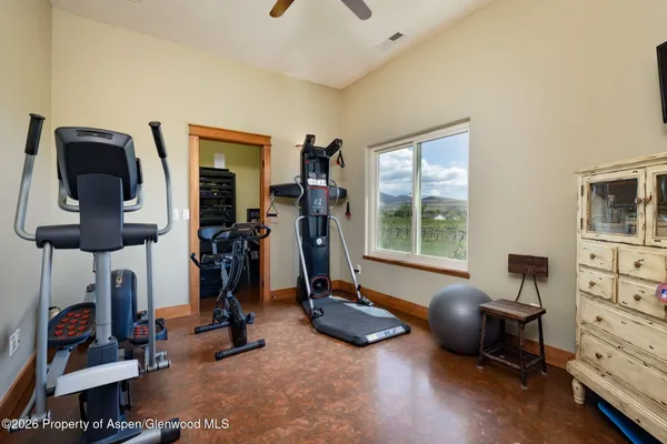 a view of a room with gym equipment