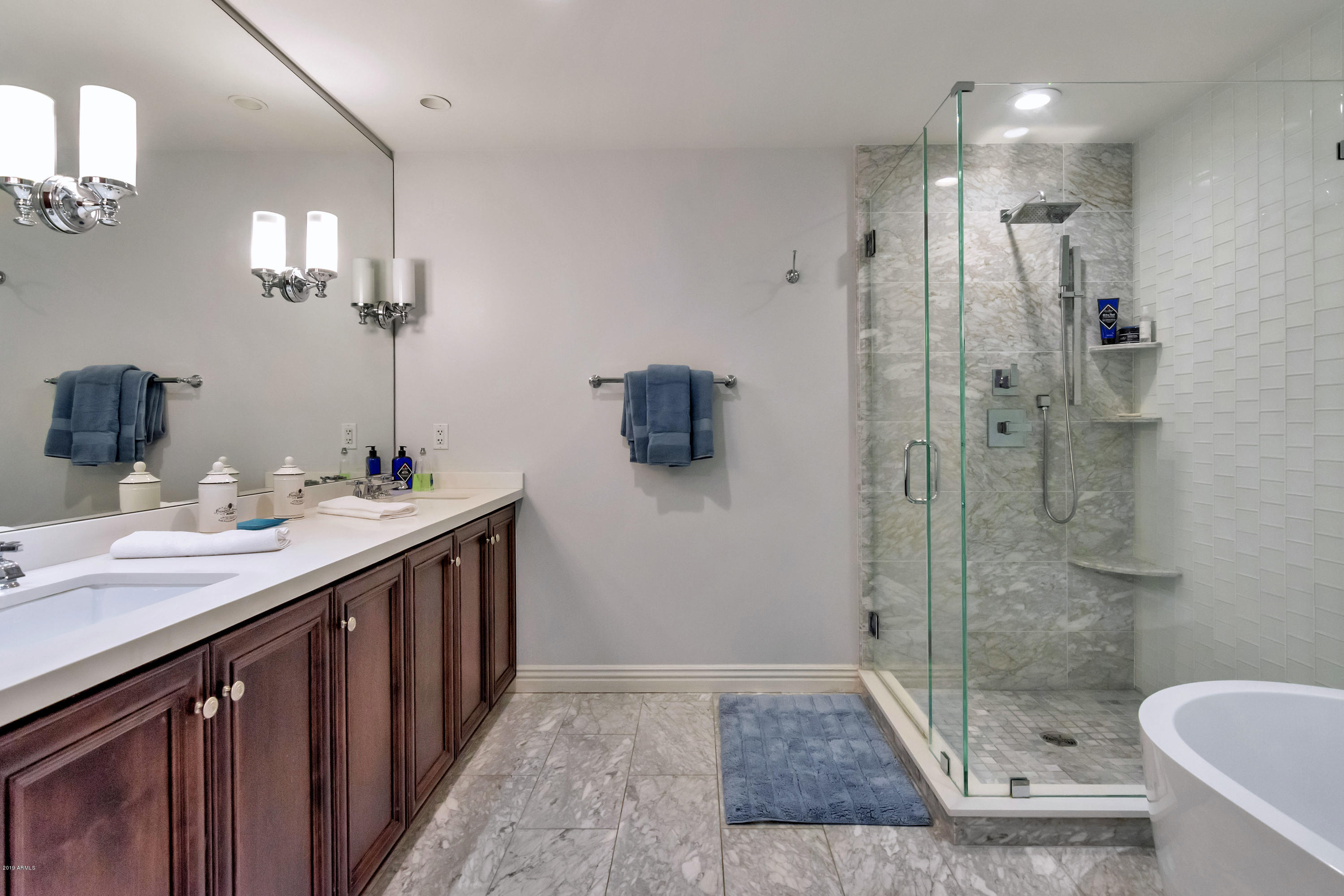 7181 East Camelback Road, Unit 502 Scottsdale, AZ 85251 - Photo 14 of 47 Master Bathroom With Marble Floors