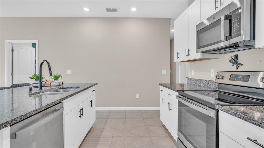 1841 Crinkle Leaf Court Ruskin, FL 33570 - Photo 18 of 35 a kitchen with stainless steel appliances granite countertop a sink stove and cabinets