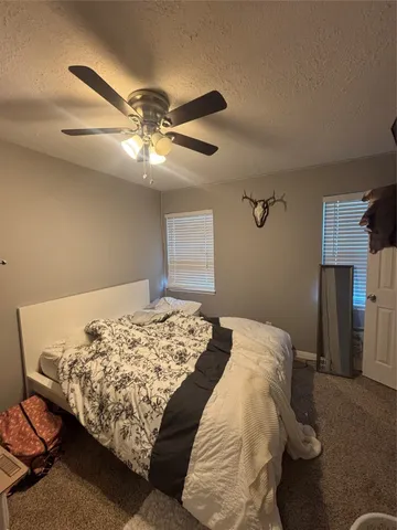 a bedroom with bed and a window